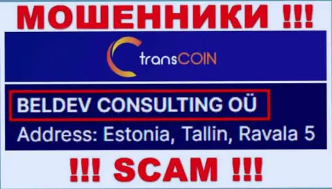 TransCoin - юридическое лицо интернет мошенников компания Белдев Консалтинг Ою