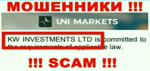 Руководством UNIMarkets оказалась компания - KW Investments Ltd