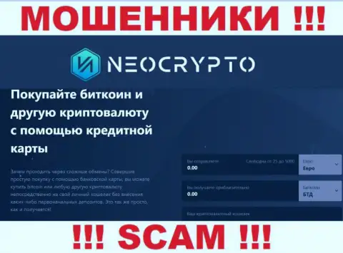 Не надо доверять вложенные денежные средства NeoCrypto Net, поскольку их область работы, Криптообменник, разводняк
