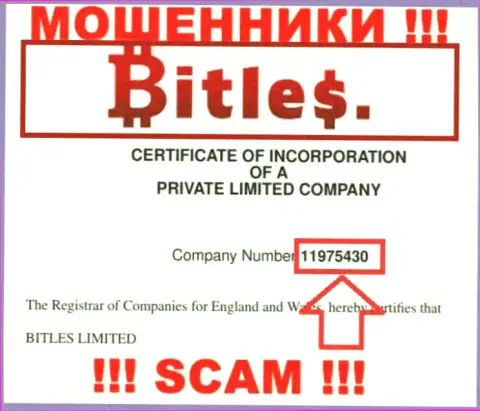 Регистрационный номер интернет шулеров Битлес, с которыми крайне рискованно взаимодействовать - 11975430