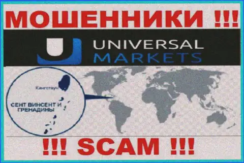 Контора Universal Markets зарегистрирована очень далеко от клиентов на территории St. Vincent and Grenadines
