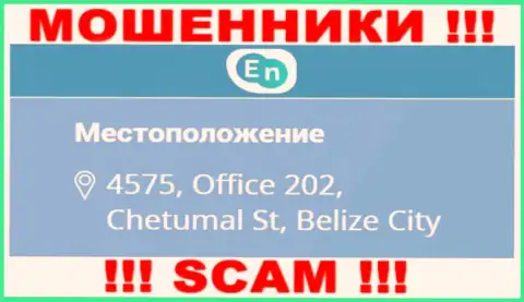 Юридический адрес регистрации кидал EN N в оффшоре - 4575, Office 202, Chetumal St, Belize City, представленная инфа расположена на их официальном web-ресурсе