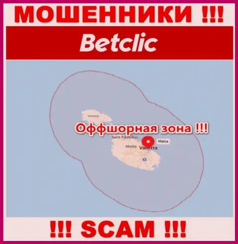 Оффшорное место регистрации БетКлик - на территории Malta