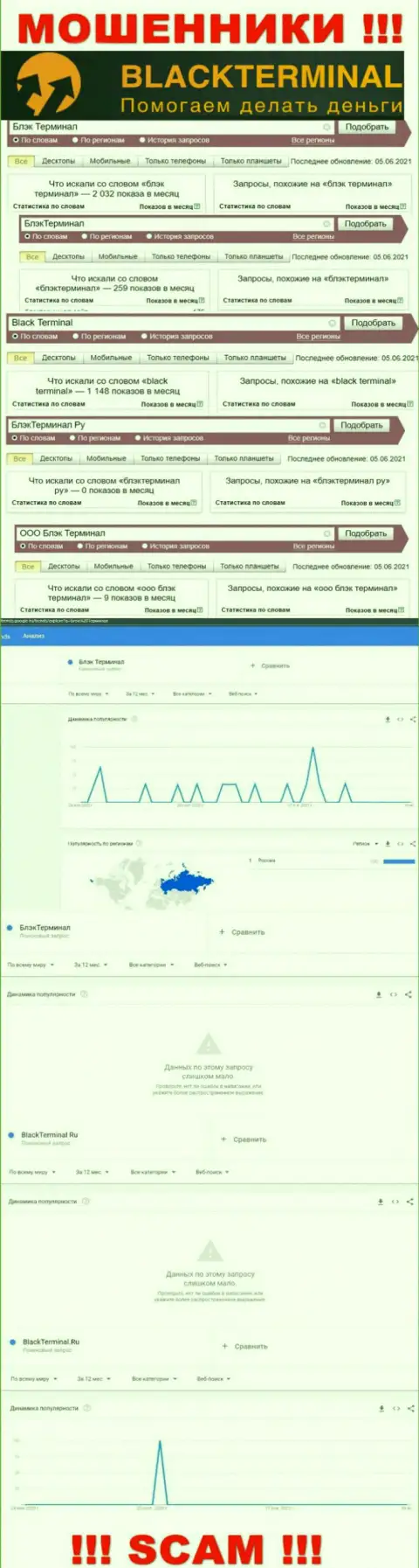 Количество онлайн-запросов данных об махинаторах Блэк Терминал в глобальной сети