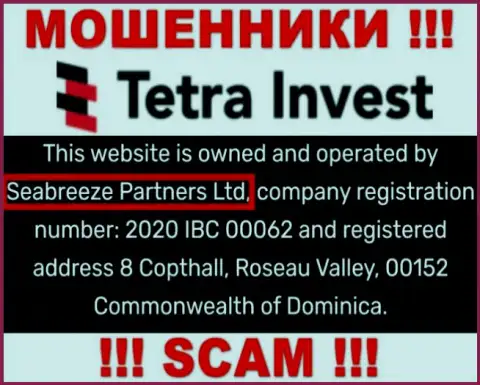 Юр лицом, управляющим мошенниками Tetra Invest, является Seabreeze Partners Ltd