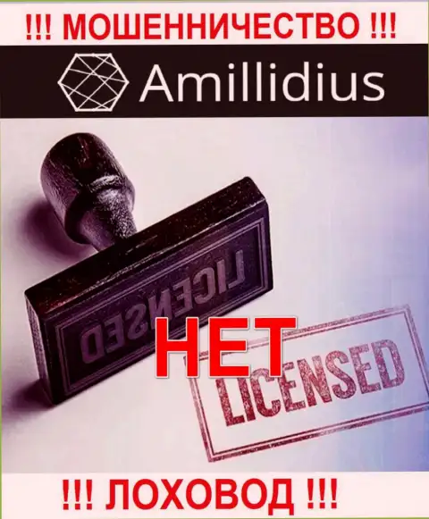Лицензию Amillidius Com не имеют и никогда не имели, так как мошенникам она не нужна, БУДЬТЕ ОЧЕНЬ ОСТОРОЖНЫ !!!