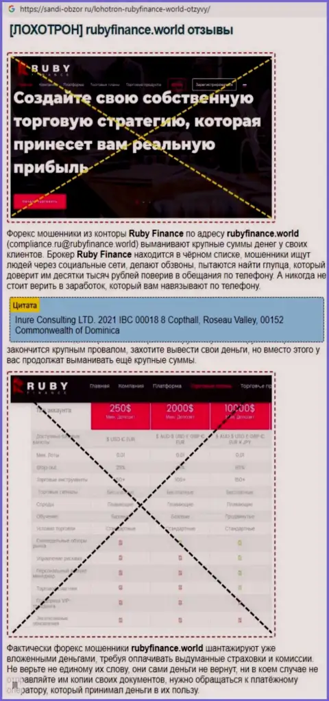 Лохотрон в internet сети !!! Обзорная статья о противозаконных проделках internet обманщиков Ruby Finance