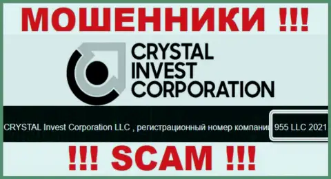 Номер регистрации компании Crystal Invest Corporation, скорее всего, что и липовый - 955 LLC 2021