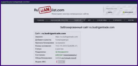 Веб-портал Budrigan Ltd на территории России заблокирован Генпрокуратурой