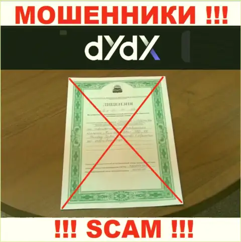 У компании dYdX Exchange не представлены данные об их лицензии на осуществление деятельности - это циничные интернет мошенники !!!