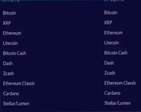Список цифровых валют, которые можно обменять в интернет обменке BTCBit, выложенный на сайте бткбит нет