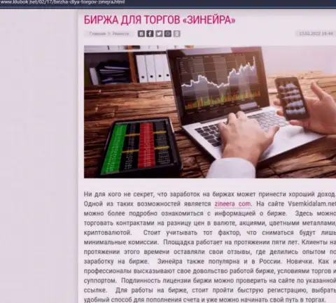 Публикация с описанием брокерской компании Zinnera на информационном сервисе klubok net