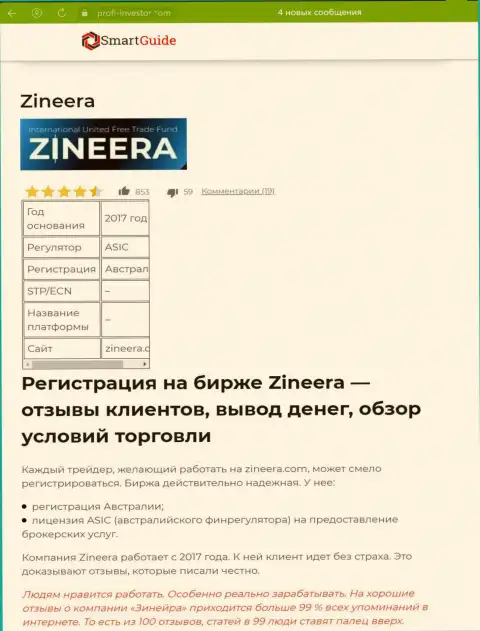 Обзор условий спекулирования дилера Зинеера, представленный в информационном материале на сервисе Smartguides24 Com